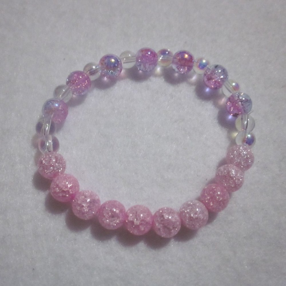 Pink and Purple Crackle Stretch Bracelet.